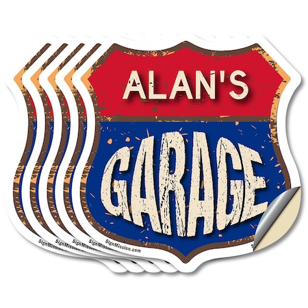 Signmission Alan's Garage, 6 inch X 6 inch, Vinyl Decal, 5PK SHI-D-5PACK-6-383-ALAN