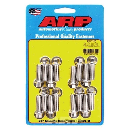 Arp 4001110 0.37 x 1 in. Stainless Steel Header Bolt Kit, 16PK ARP400-1110