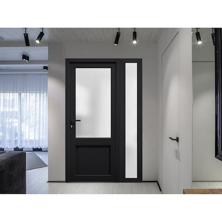 Vdomdoors Front Exterior Prehung FiberGlass Door Frosted Glass / Manux 8422 Matte Black / Sidelight Exterior MANUX8422EXD-BLK-W36+16 x H80-LH