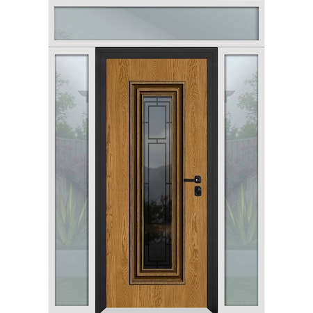 Vdomdoors Steel Door Ballucio 6644 Natural Oak 2 Side and Top Exterior Window Sidelite Entry Door Painted W12 BALLUCIO6644EXD-OAKW-W12+36+12xH80+16-LH-I