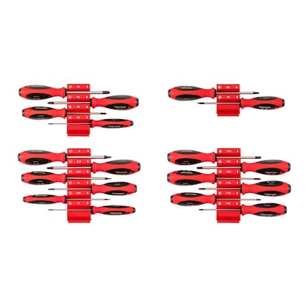 Tekton Phillips, Slotted, Torx, Square Screwdriver Set 4in Shanks, 18pc (#0-#3, 3-8mm, T10-T30, #1-#2) DWZ90111