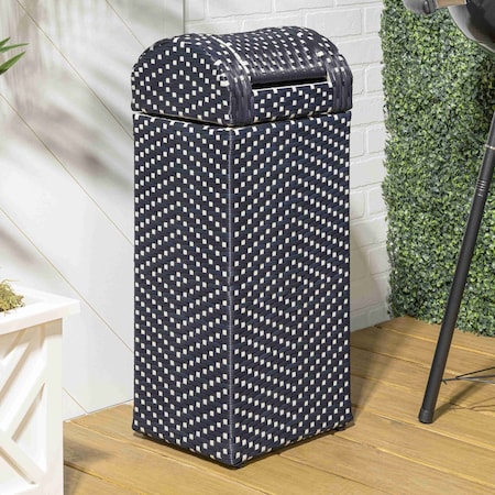 Happimess Darla 14.27-Gallon All-Weather Wicker/Metal Swing Top Hideaway Outdoor Trash Can, Navy/White HPM1201B