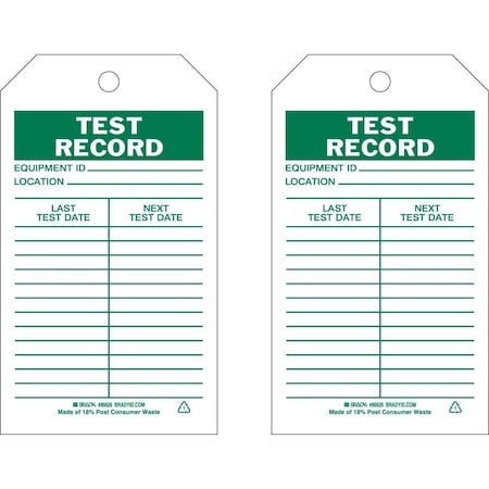 Brady Test Record TEST RECORD Paper 5.75 x 3 Green on White 100/PK, 100PK 86681
