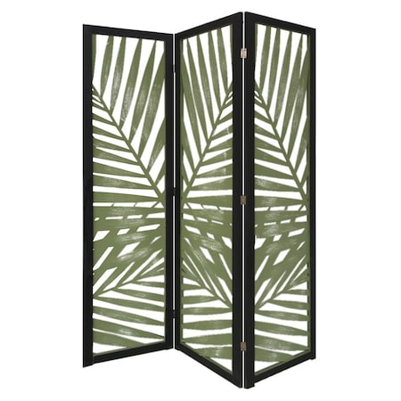 Homeroots 67" Green Solid WoodFolding Three Panel Screen Room Divider 376793