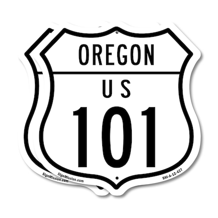 Signmission Oregon Route Marker Shield Sign Us 101, 12 inch X 12 inch, Plastic Sign, 2PK SHI-P-2PACK-12-427