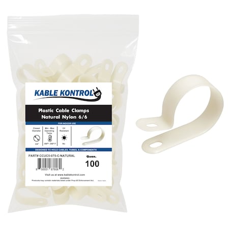 Kable Kontrol Cable Clamp, Nylon 6/6, 3/4 in Bundle Dia., Natural, 1-3/8 in L, 100 PK CCUC5-075-C-NATURAL