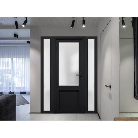 Vdomdoors Front Exterior Prehung FiberGlass Door Frosted Glass / Manux 8422 Matte Black / 2 Sidelight Exterio MANUX8422EXD-BLK-W12+36+12 x H80-RH