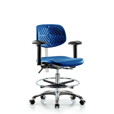 Blue Ridge Ergonomics Clean Room Chair, Adjustable Arms BR-NCR-PMBCH-CR-T1-A1-CF-CC-BLU