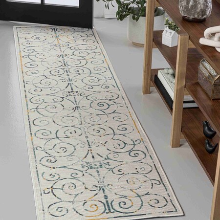 Jonathan Y Danae Classic Cottage Filigree Scroll Reversible Machine-Washable Cream/Navy 2ft x 8ft Runner Rug SVH100B-28