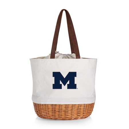 Picnic Time Family Of Brands NCAA Michigan Wolverines Coronado Canvas and Willow Basket Tote - Picnic Bag 203-00-187-344-0
