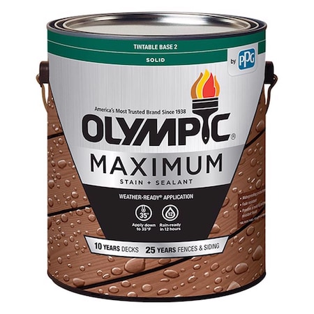 Olympic Maximum Solid Tintable Semi-Gloss White Base 2 Acrylic Latex Stain and Sealant 1 gal 79602A/01