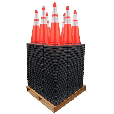 Traffic Kontrol 36in Traffic Cone, 12 Lbs, 6in + 4in Hi Intensity Reflective Collars, 450PC Bulk Pallet, 450PK TKTC-36-12-OR-2C-450