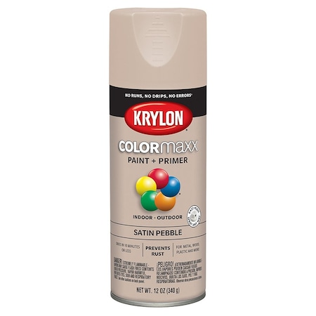 Krylon 12 Oz K05572007 Pebble COLORmaxx Paint & Primer Spray Paint, Satin K05571007