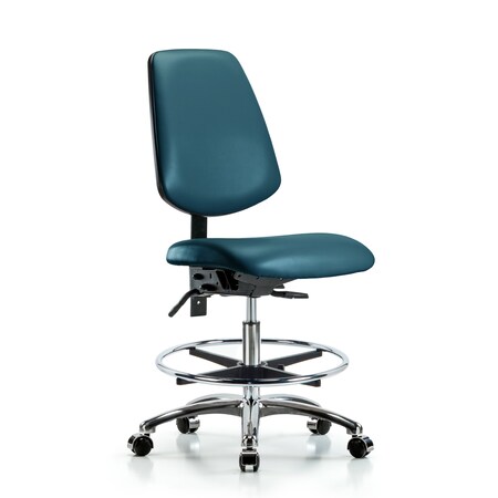 Blue Ridge Ergonomics Vinyl Chair Chrome, Med Bench, Med Back, Tilt, Foot Ring, Casters, Royal BR-VMBCH-MB-CR-T1-A0-CF-CC-8801