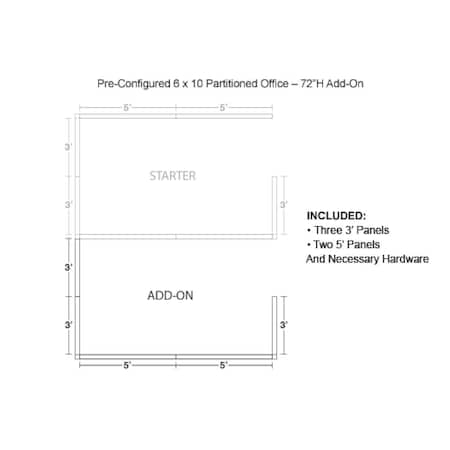 Global Industrial Interion Pre-Configured Office Cubicle, 6'W x 10'D x 72"H, Add-On Kit, Blue 236656BL