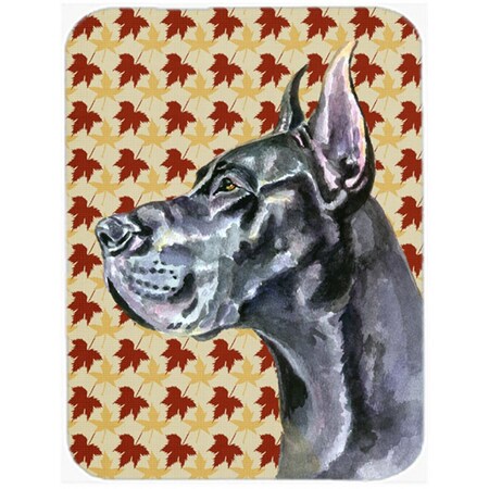 Carolines Treasures Black Great Dane Fall Leaves Glass Cutting Board- Large LH9557LCB