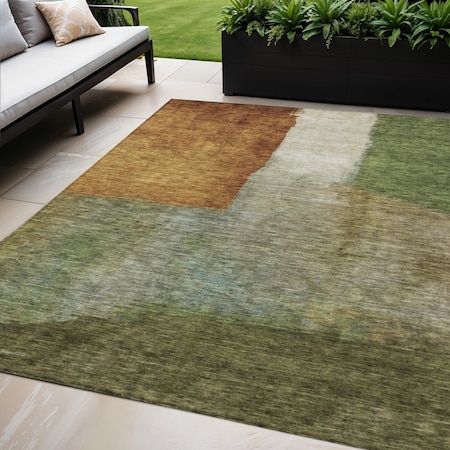 Homeroots 5' X 8' Green Copper And Beige Abstract Washable Indoor Outdoor Area Rug 603726