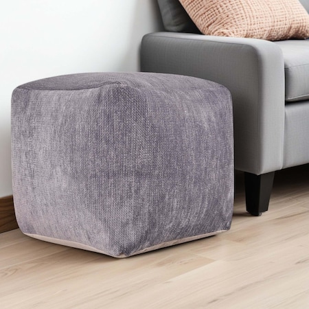 Homeroots 18" Gray Chenille Cube Pouf Ottoman 534105