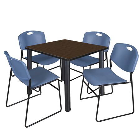 Regency Square Kee Breakroom Table W/ 4 Zeng Stack Chairs, 42 in W, 42 in L, Neo Walnut TB4242NWBPBK44BE