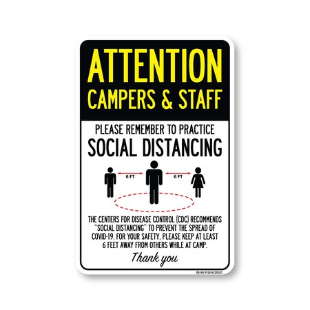 Signmission PSA, Campers And Staff Practice Social Distancing, 14in X 10in Rigid Plastic, OS-NS-P-1014-25357 OS-NS-P-1014-25357