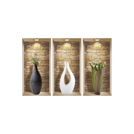 Homeroots Set of Three Gin Faux Niche 3D Peel and Stick Wall Decals, 3PK 565390