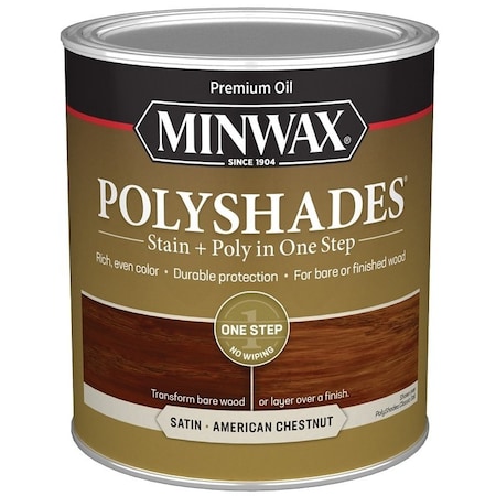 Minwax 613750444 Waterbased Polyurethane Stain, Satin, Liquid, American Chestnut, 1 qt, Can 61375