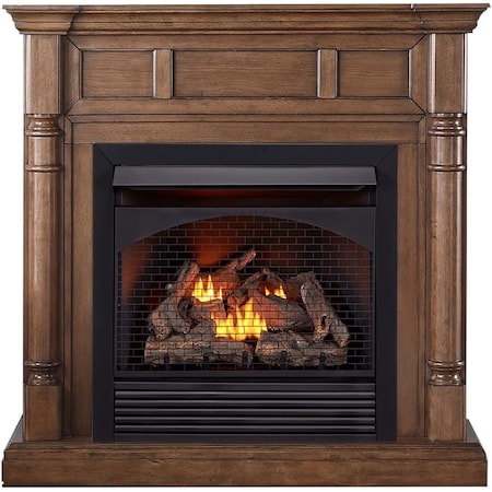 Procom Heating Full Size Dual Fuel Ventless Gas Fireplace With Mantel, 32,000 BTU, Remote Control, Walnut Finish FBNSD32RT-2WN