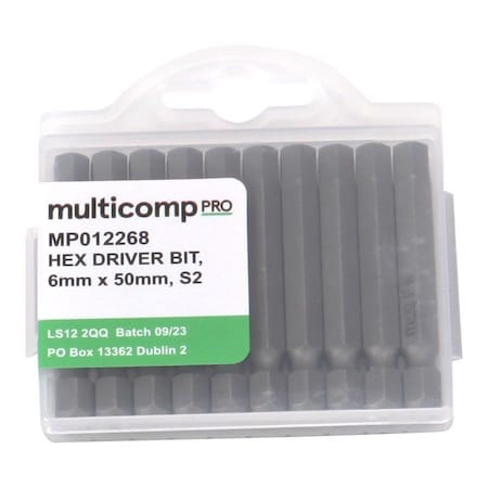 Multicomp Pro Hex Bit, H6, 50mm, S2, 10PK MP012268