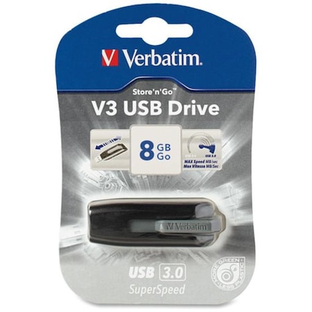 Verbatim Americas Verbatim 49171 Store 'n' Go V3 USB 3.0 Flash Drive, 8 GB, Gray 49171