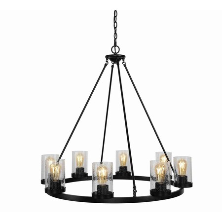 Jonathan Y Coronet 33.5" 8-Light Iron/Seeded Glass Rustic Farmhouse Round LED Chandelier, Oil Rubbed Bronze JYL7554A