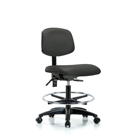 Blue Ridge Ergonomics Chair, Vin, Med Bench, Tilt CF Casters, Gry, No Arms, 22" to 29" Height, Charcoal BR-VMBCH-RG-T1-A0-CF-RC-8605