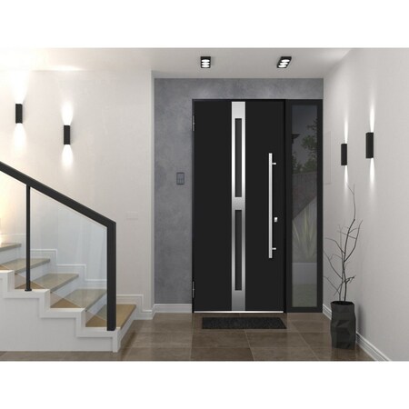 Vdomdoors Steel Door Deux 1755 Black Enamel Sidelight Exterior Window Stainless Inserts Single Modern Painted DEUX1755EXD-BLK-W36+12 x H80-Right-hand Inswing