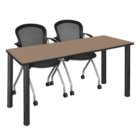 Regency Kee Training Table W/ 2 Cadence Nest Chairs, 72 in W, 24 in L, Noble Oak MT7224NOBPBK23BK