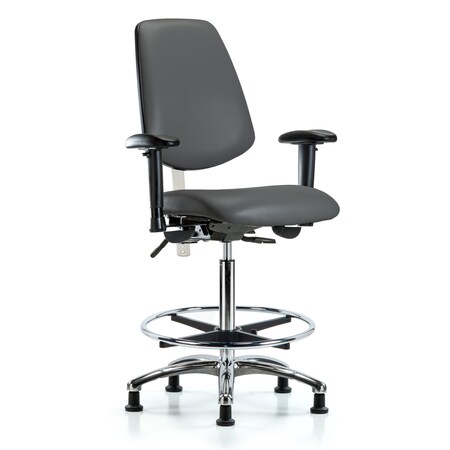 Blue Ridge Ergonomics Vinyl Clean Room Chair, Adjustable Arms BR-NCR-VHBCH-MB-CR-T0-A1-CF-RG-8823