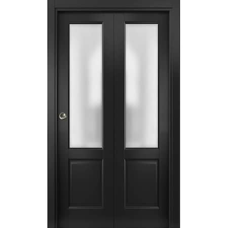 Sartodoors Sliding Closet Bi-fold Doors, Lucia 22 Matte Black with Frosted Glass, Sturdy Tracks Moldings Trim LUCIA1422BF-BLK-64 x 84 (2* 32x84)