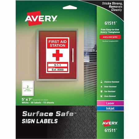 Avery Dennison LABEL, SS SIGN, 5X7, 30PK, WH 61511