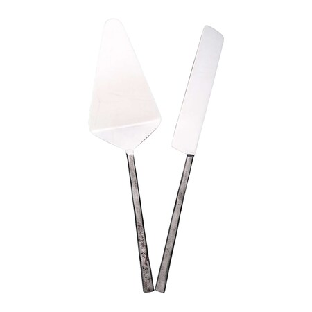 Homeroots Hammered Silver Stainless Steel Two Piece Hand Forged Cake Knife 576815