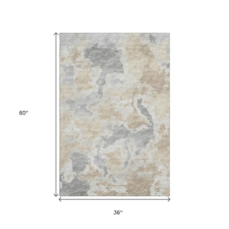 Homeroots 3' X 5' Beige Charcoal And Gray Abstract Washable Indoor Outdoor Area Rug 643589