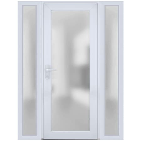 Vdomdoors Front Exterior Prehung FiberGlass Door Frosted Glass / Manux 8102 White Silk / 2 Sidelight Exterior MANUX8102EXD-WS-W14+36+14 x H80-RH