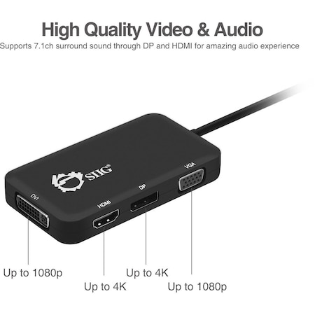 Siig USB-C TO DVI/VGA/DP/HDMI MULTIPORT VIDEO ADAPTER, EASILY ADD A DISPLAYPORT, HDMI CB-TC0611-S1