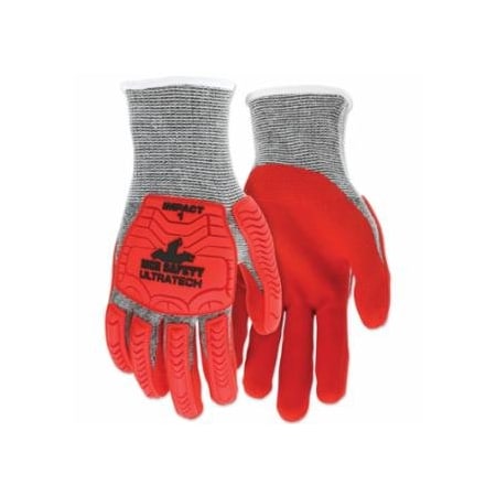 Mcr Safety UT1954 UltraTech, A5/Impact Level 1 Mechanics Knit Glove, Small, Salt/Pepper; Red, 12PK 127-UT1954S