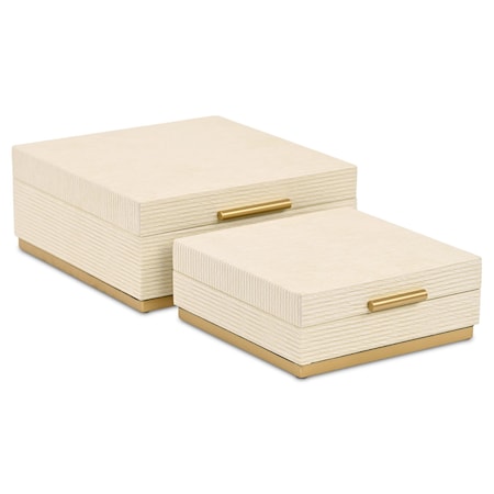 Homeroots Set of Two Cream And Gold Nesting Wood Box With Lid, 2PK 712929