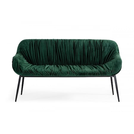 Homeroots 56in Green and Black Velvet Upholstered Dining Bench 473165