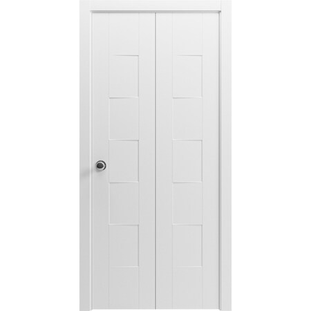 Vdomdoors Sliding Closet Bi-fold Doors 36 x 80 inches, Mela 0755 Painted White, Sturdy Tracks Moldings Trims MELA0755BF-BEM-36 x 80 (2* 18x80)