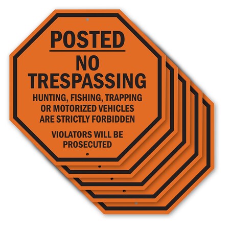 Signmission Posted No Trespassing Hunting, Fish, 10 inch X 10 inch, Aluminum Metal Signs, 5PK OC-A-5Pack-10-104
