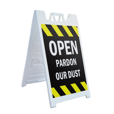Signmission Open Pardon Our Dust, A-Frame & 2 Sign Inserts, Heavy-Duty Plastic Frame SBHD-C-2436-Open Pardon Our Dust