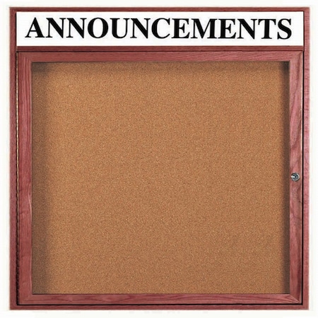 Aarco Enclosed Bulletin Board Customizable Header and Cherry Stained Red Oak Frame, 36''Hx36''W CBC3636RH