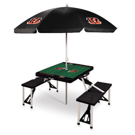 Picnic Time Family Of Brands Cincinnati Bengals - Picnic Table Portable Folding Table with Seats and Umbrella, (Black) 811-02-175-075-2