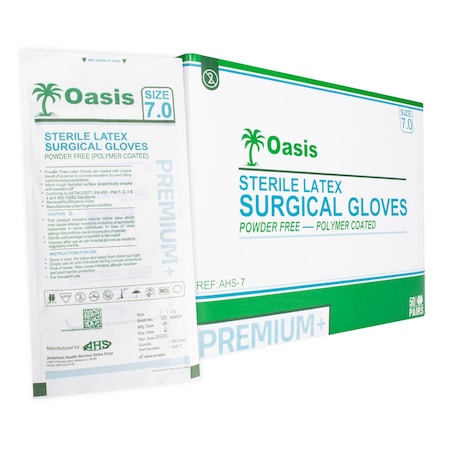 Oasis Sterile Disposable Latex Surgical Gloves, Powder-Free and Sterile, Size 7, 50 pairs per pack AHS-7