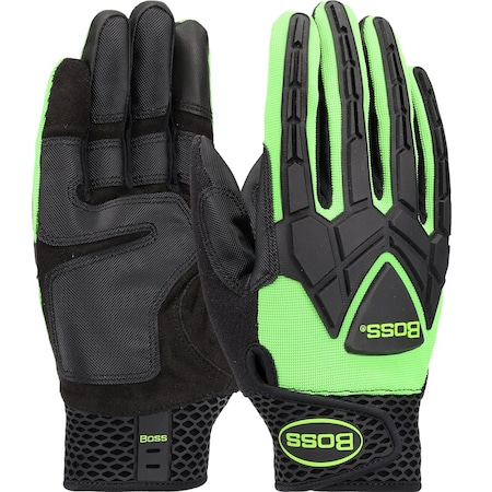 Boss ToughX Suede Palm with Hi-Vis Green Fabric Back and TPR Impact Protection, Touchscreen 3788